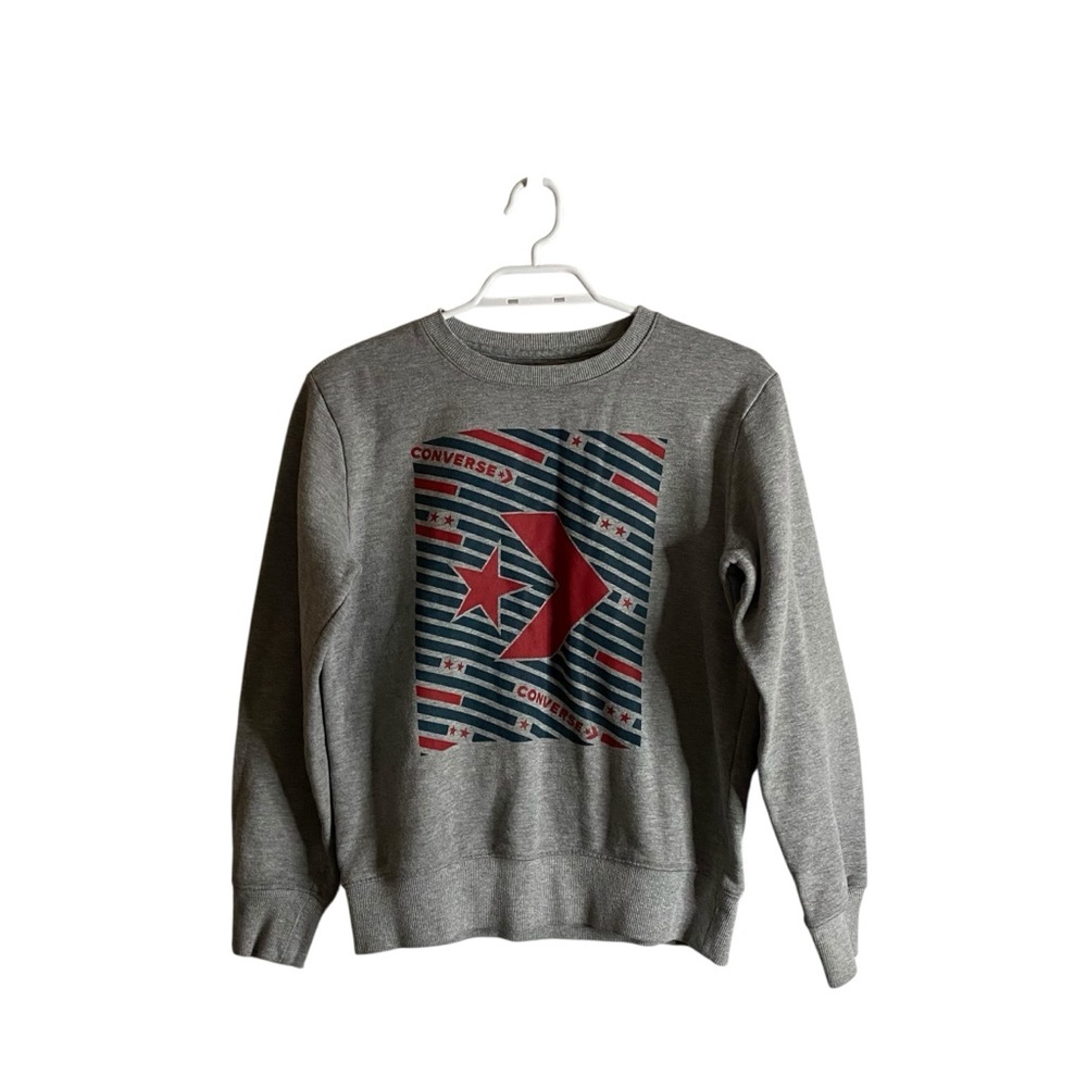 Converse Youth Boy’s Heather Gray Graphic Print Crewneck Sweatshirt